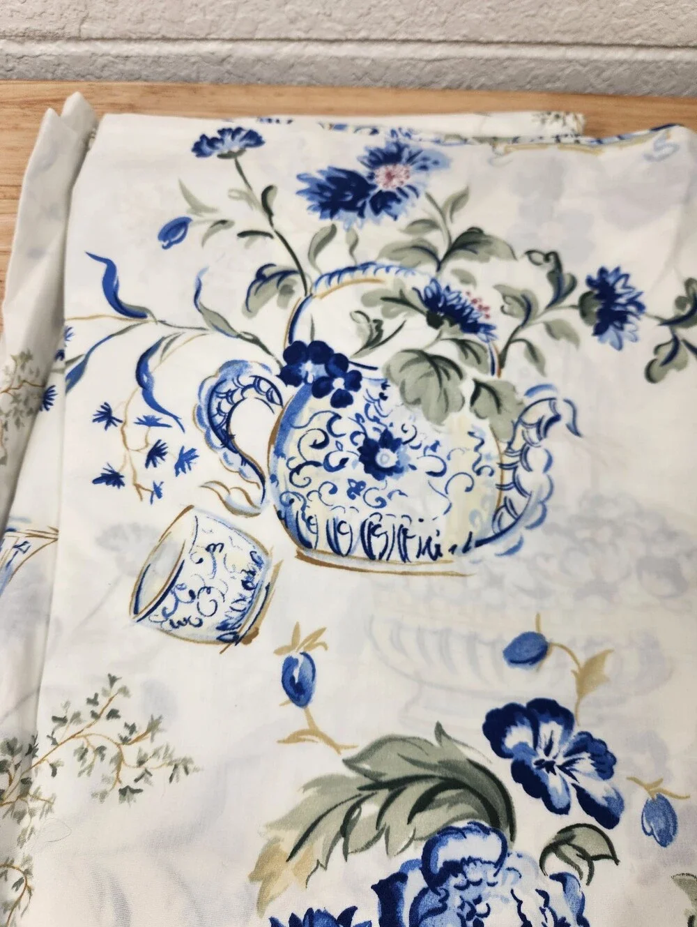 Pottery Barn Blue Vase Duvet Sz F/Q Cottagecore French Floral 100% Cotton NOS